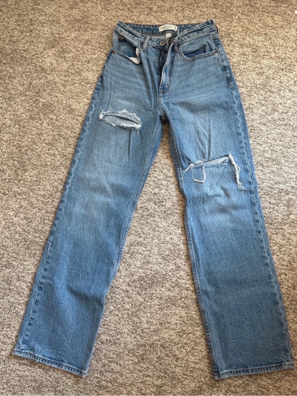 Abercrombie & Fitch Light Blue Straight-Leg Distressed Jeans